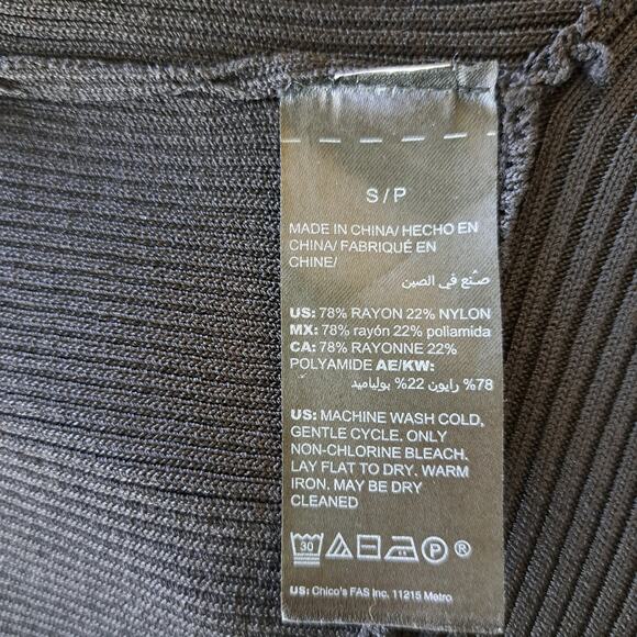 White House Black Market Ribbed Cardigan Sweater Black OpenFront High Low Fitted - Picture 5 of 7